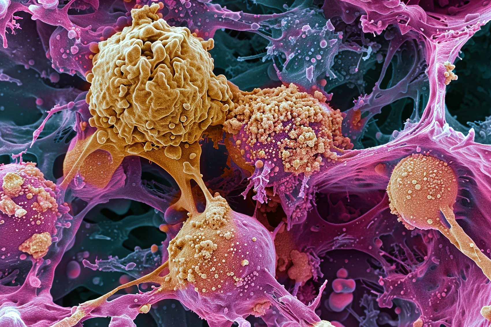 Cancerous tumor cells close-up
